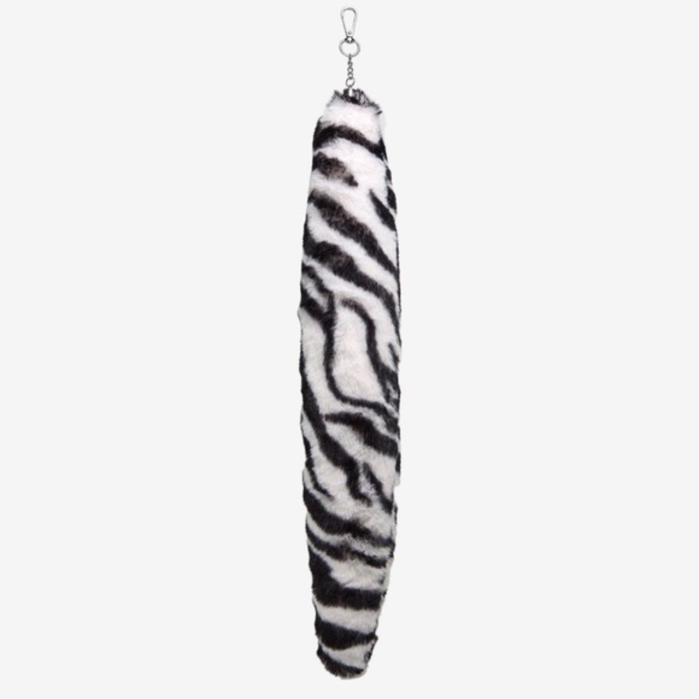 NWT Hot Topic Unisex Zebra Animal Tail Keychain Cosplay Furry Faux Fur Clip On".